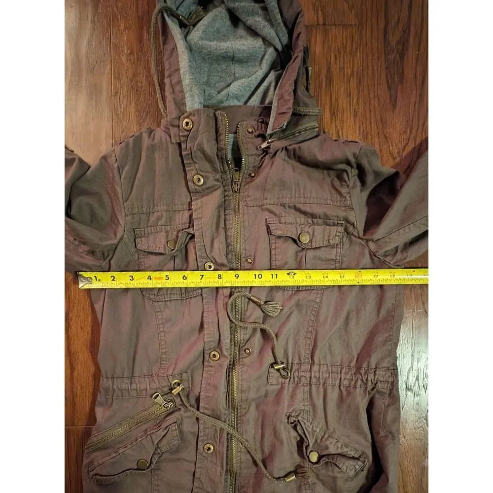 Women's Khaki Army Green Lightweight 100% Cotton Jacket Size Medium Pockets Hood